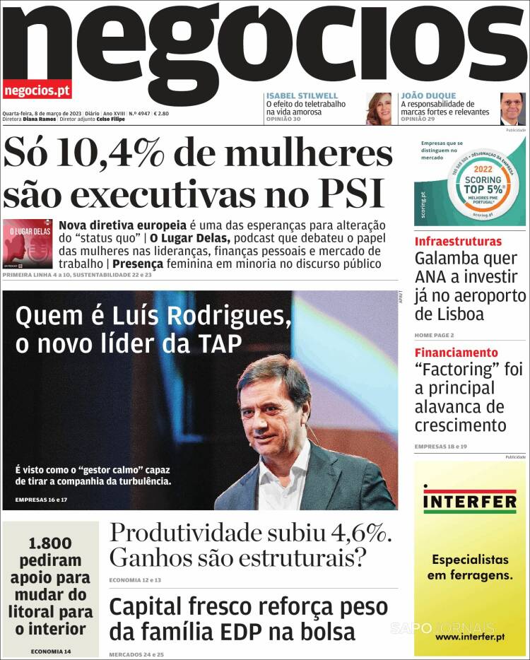 Portada de Jornal de Negócios (Portugal)