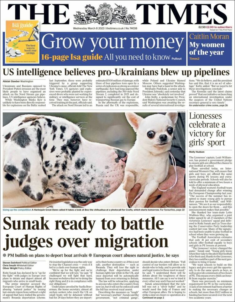 Portada de The Times (Reino Unido)