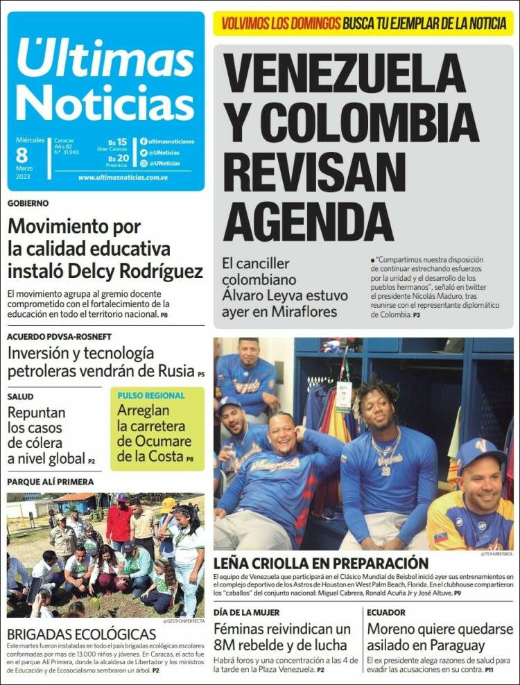 Portada de Últimas Noticias (Venezuela)