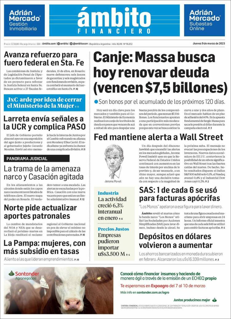 Portada de Diario Ambito Financiero (Argentina)