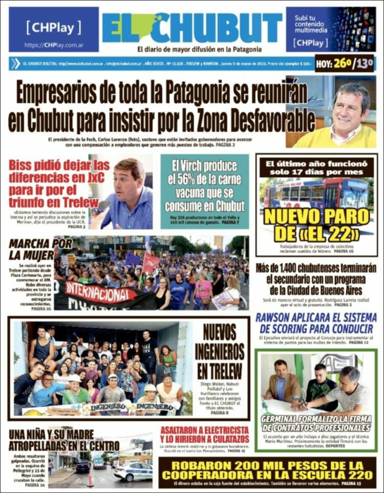 Portada de El Chubut (Argentina)