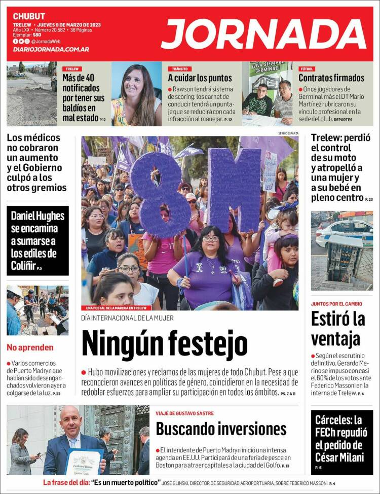 Portada de Diario Jornada en la Patagonia (Argentina)