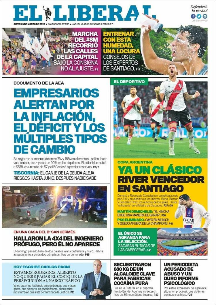 Portada de Diario El Liberal (Argentina)