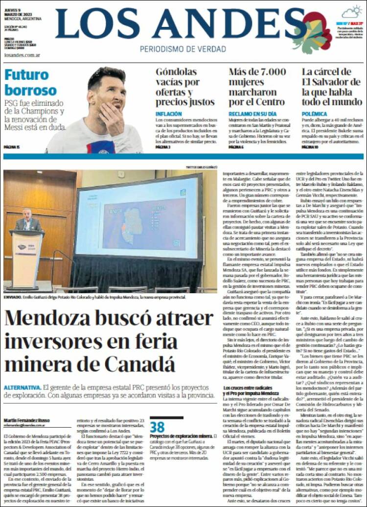 Portada de Los Andes - Mendoza (Argentina)