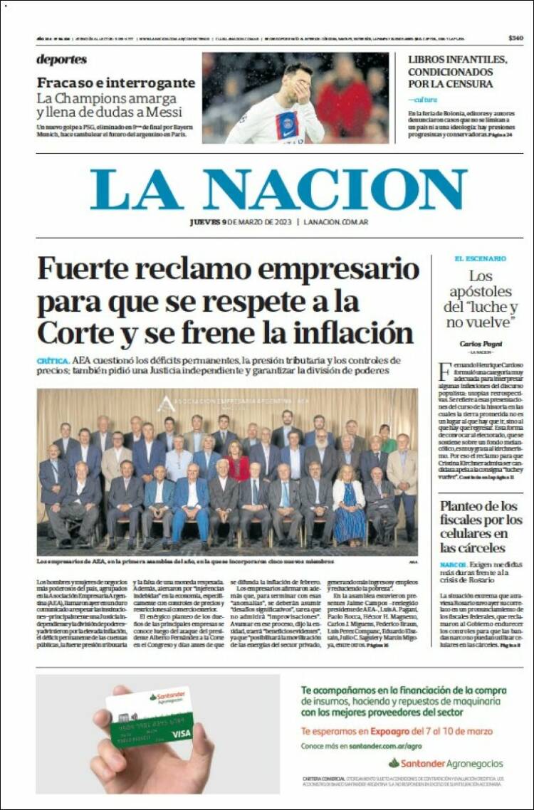 Portada de La Nación (Argentina)