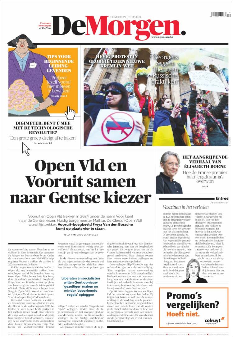 Portada de De Morgen (B&eacute;lgica)
