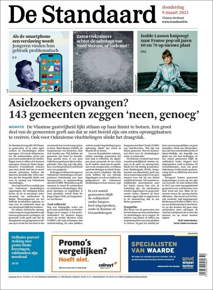 Portada de De Standaard (B&eacute;lgica)