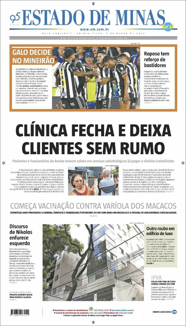 Portada de Jornal Estado de Minas (Brasil)