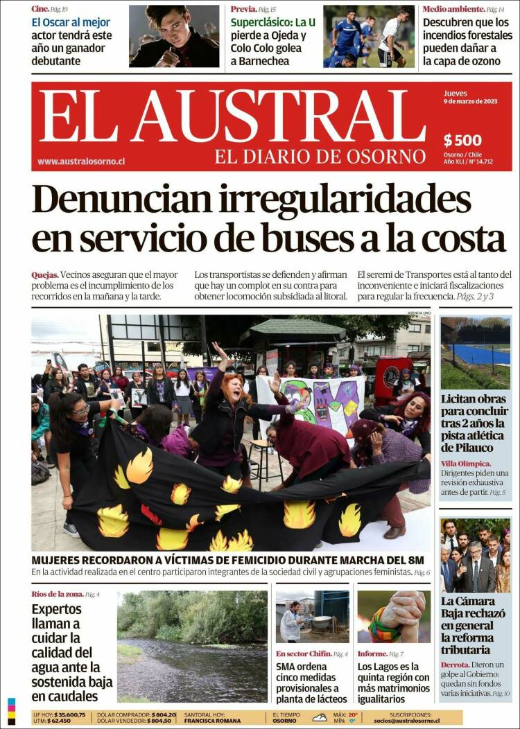 Portada de El Austral de Osorno (Chile)
