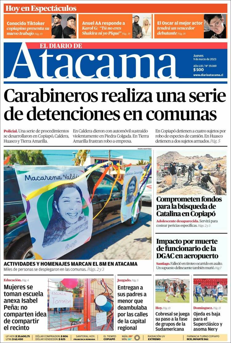 Portada de Diario de Atacama (Chile)