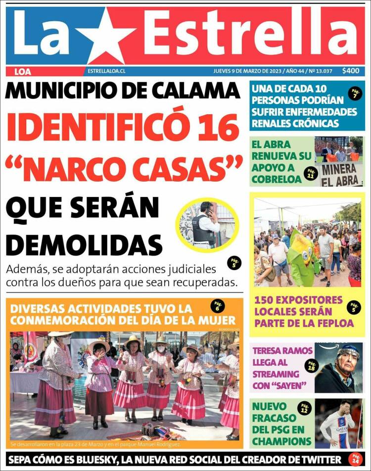 Portada de La Estrella de Loa (Chile)