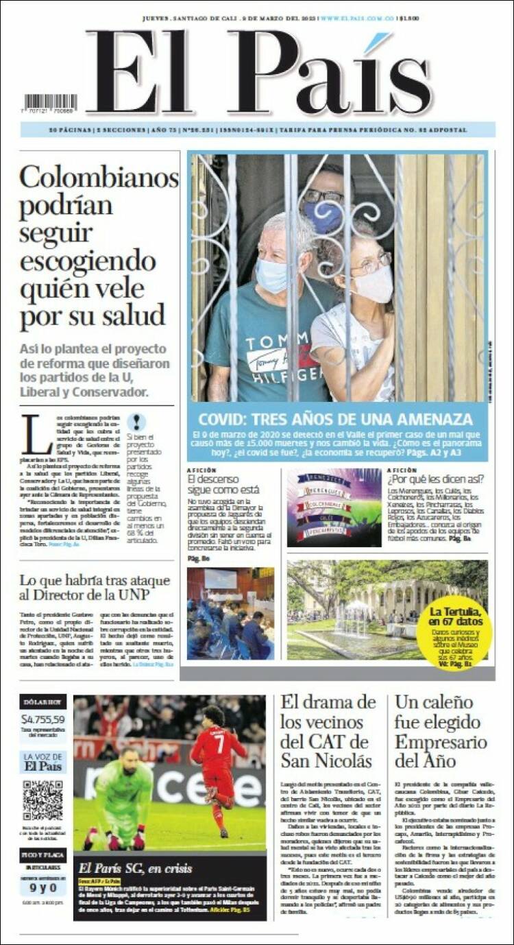 Portada de El País - Cali (Colombia)