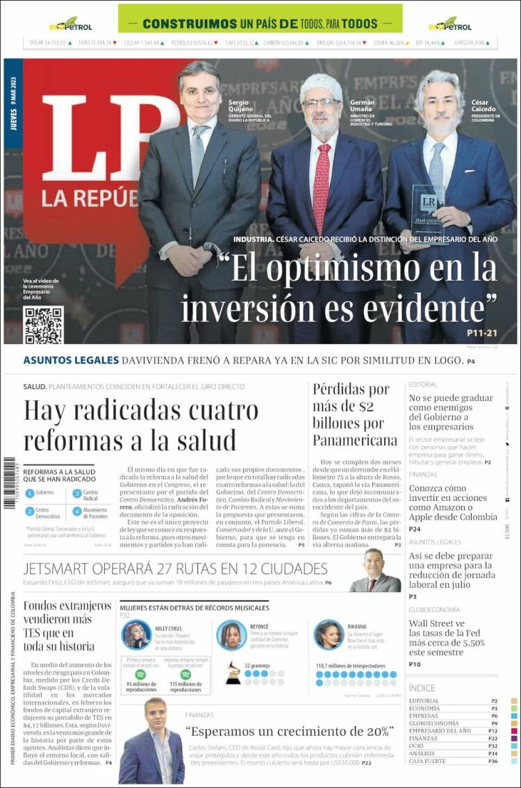 Portada de La Republica (Colombia)