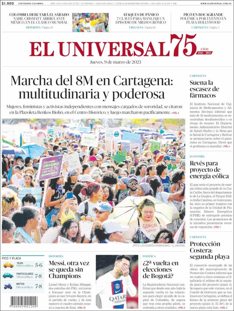 Portada de El Universal (Colombia)