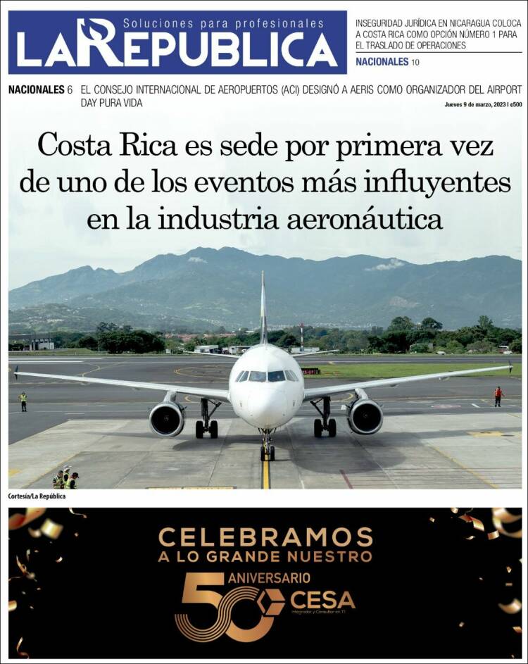 Portada de La República (Costa Rica)