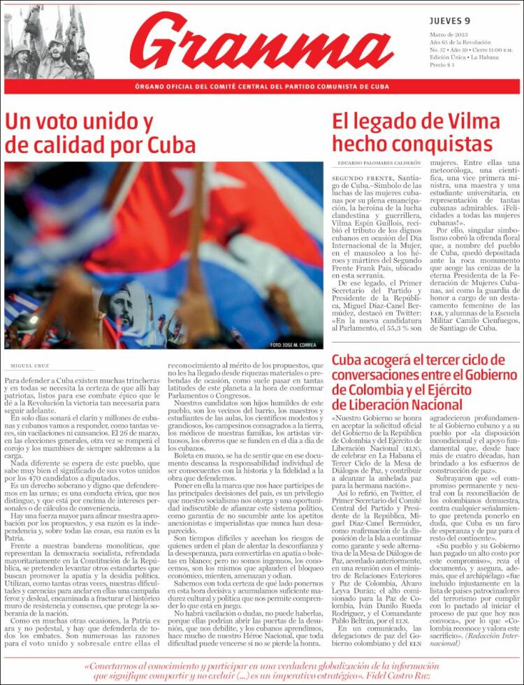 Portada de Granma (Cuba)