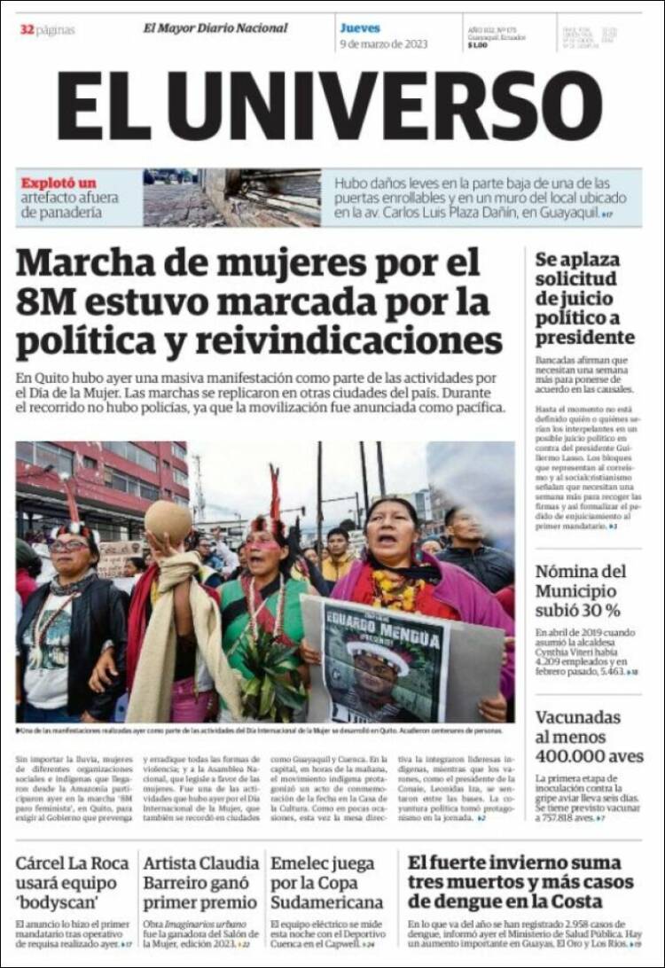 Portada de El Universo - Ecuador (Ecuador)