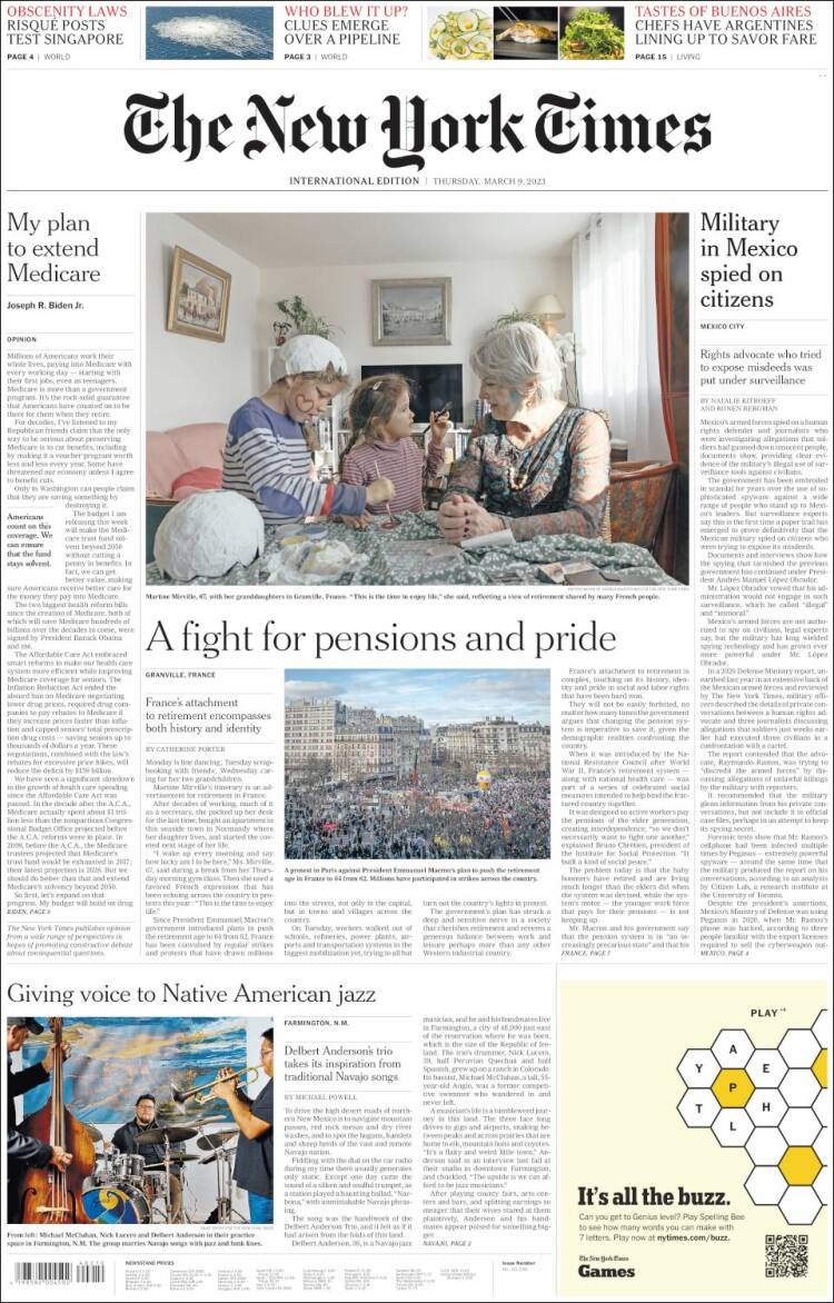 Portada de International New York Times (Europe)