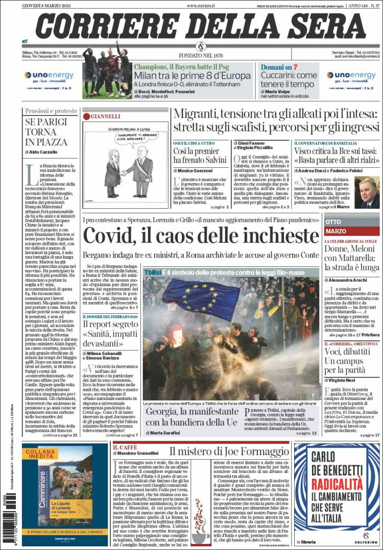 Portada de Corriere della Sera (Italia)