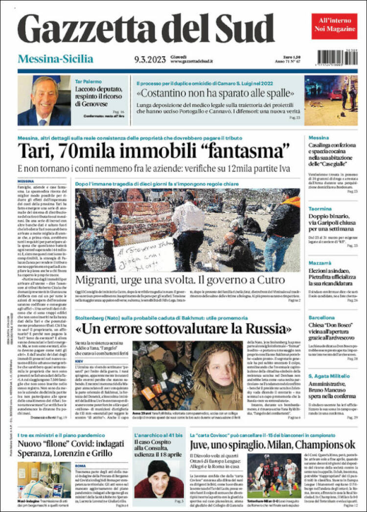 Portada de Gazzetta del Sud (Italia)