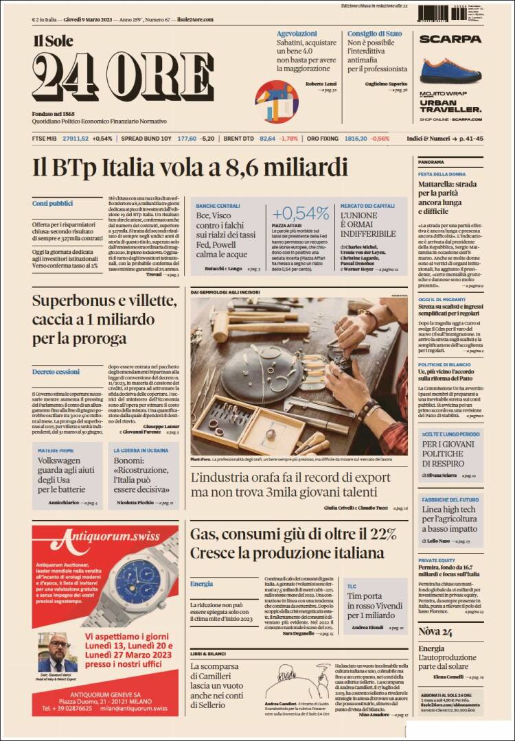 Periódico Il Sole 24 ORE (Italia). Periódicos de Italia. Edición de