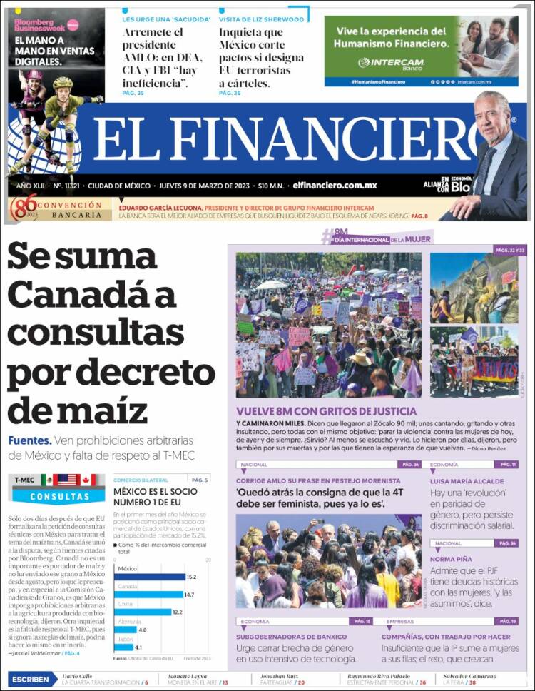 Portada de El Financiero (Mexico)