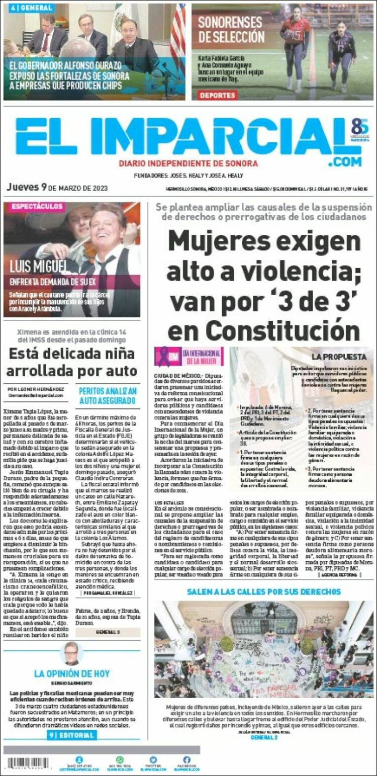 Periódico El Imparcial México Periódicos De México Edición De Jueves 9 De Marzo De 2023