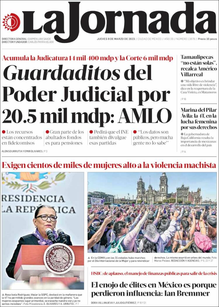 Periódico La Jornada (México). Periódicos de México. Toda la prensa de hoy.  