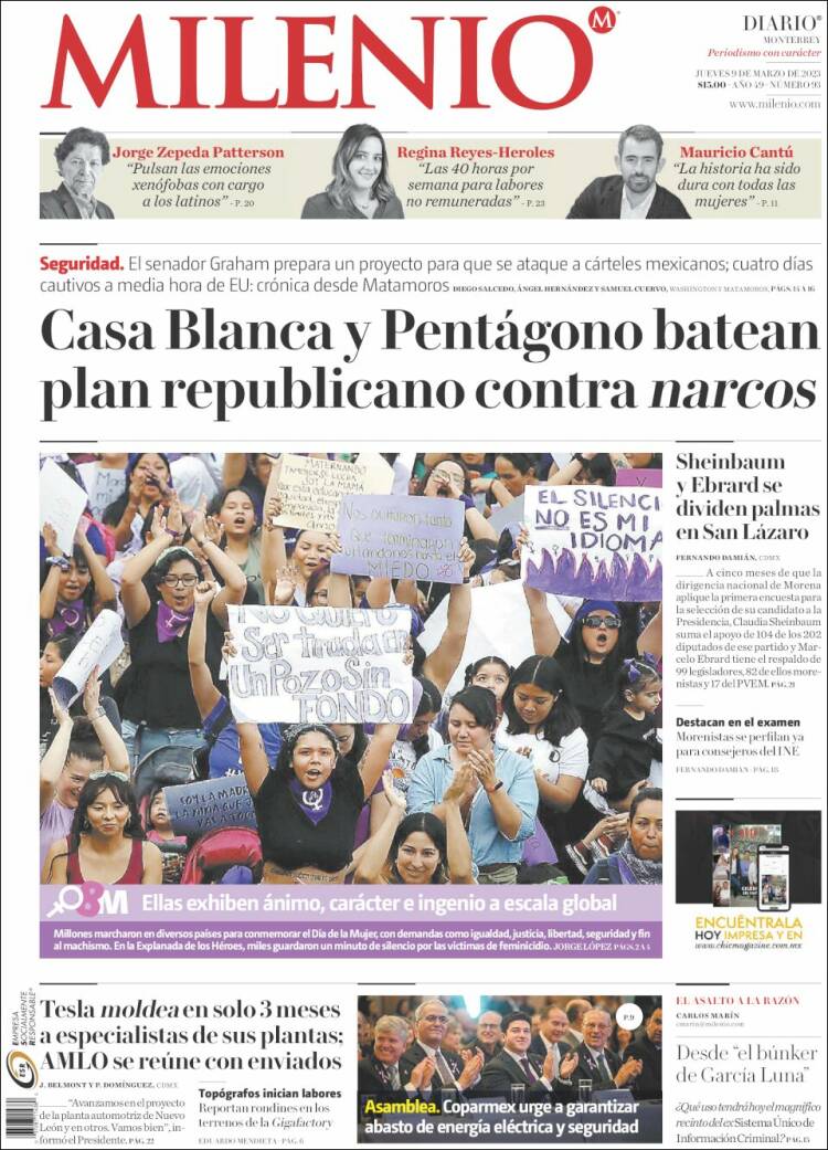 Portada de Milenio de Monterrey (Mexico)