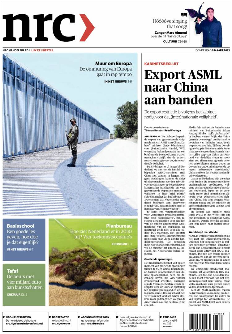 Portada de NRC Handelsblad (Pa&iacute;ses Bajos)