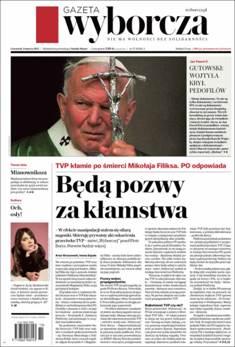 Portada de Gazeta Wyborcza (Polonia)