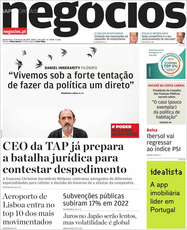 Portada de Jornal de Negócios (Portugal)
