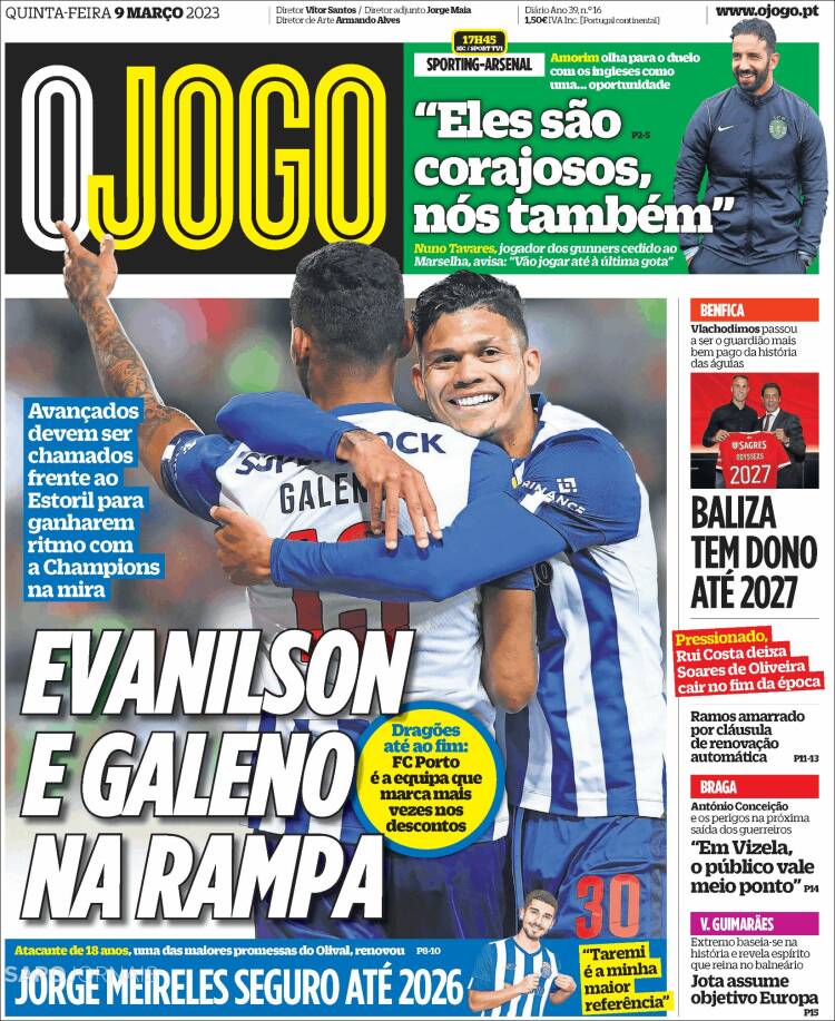 Portada de O Jogo (Portugal)