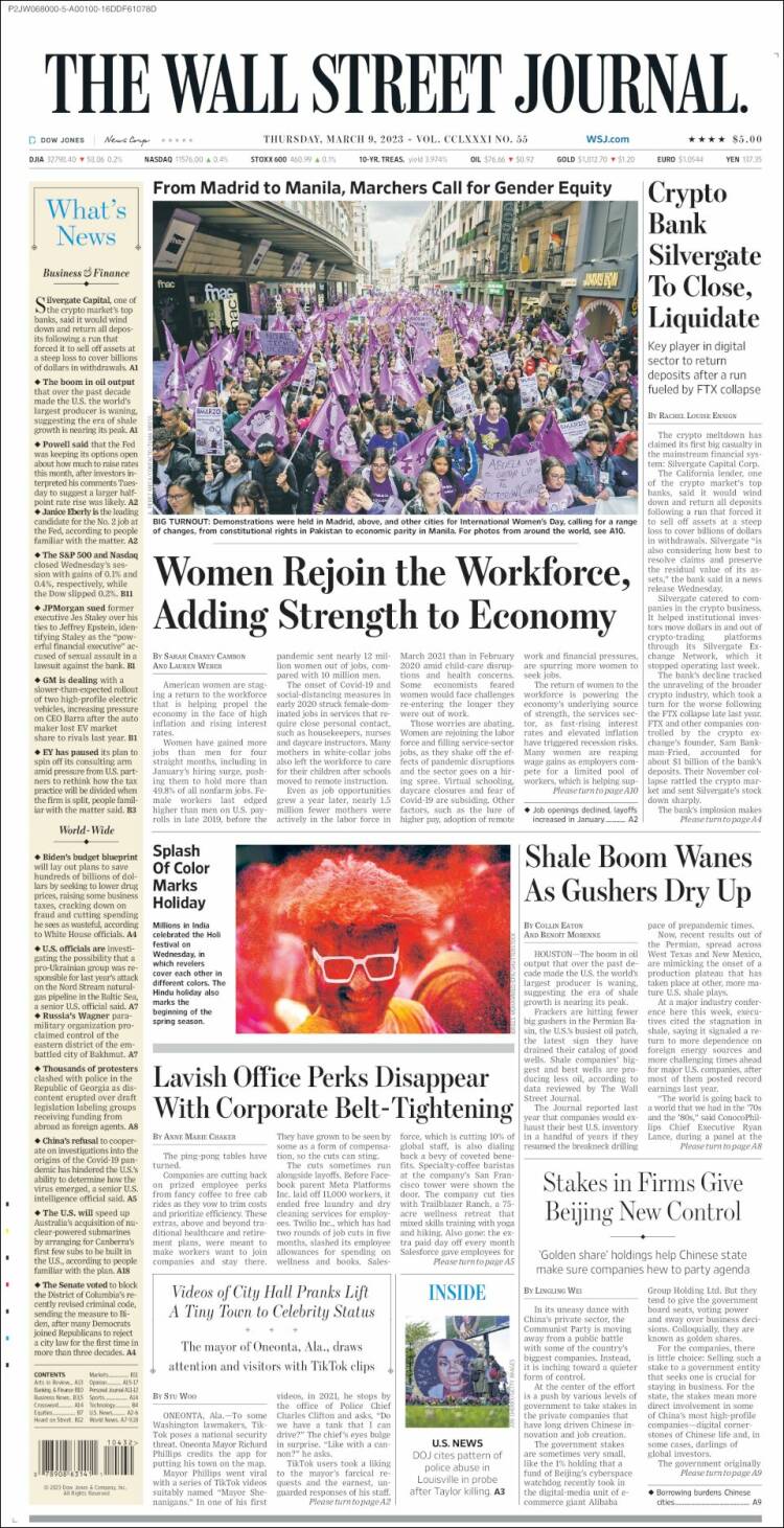 Portada de Wall Street Journal (États-Unis)