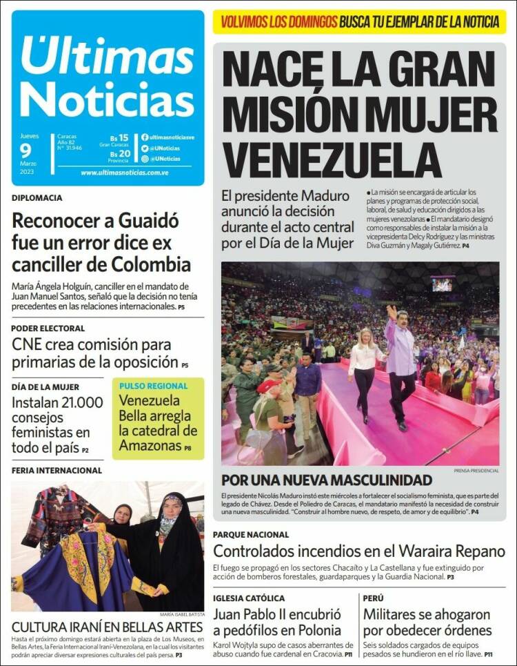 Portadas de la prensa de hoy en Venezuela