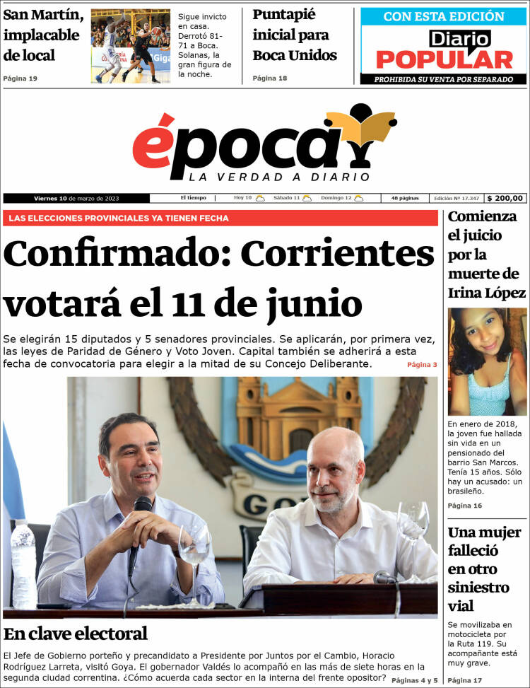 Portada de Diario Época (Argentina)