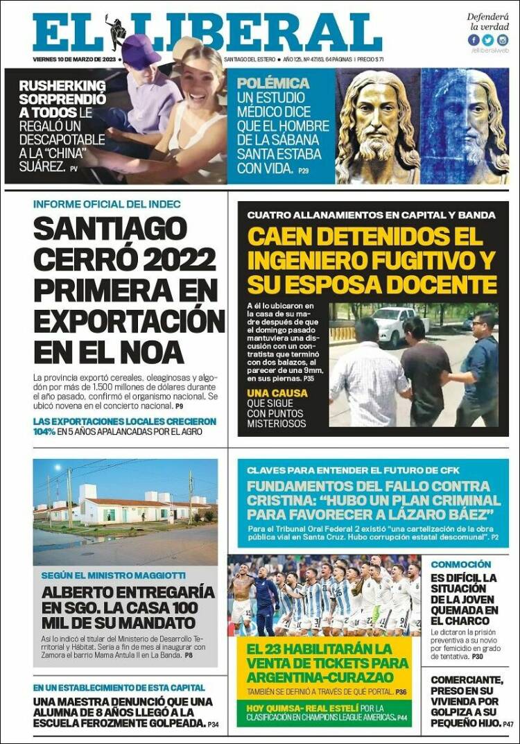 Portada de Diario El Liberal (Argentina)