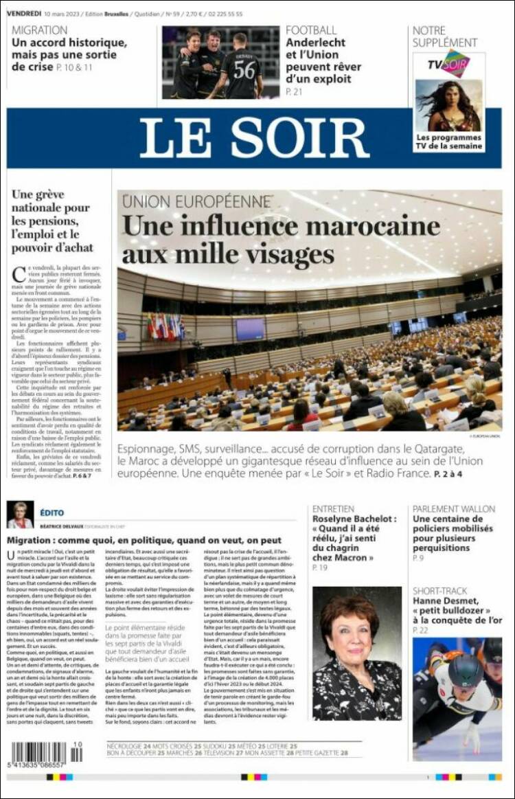 Portada de Le Soir (B&eacute;lgica)