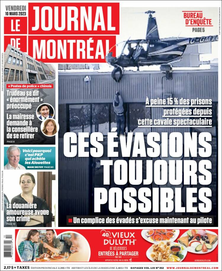 Portada de Le Journal de Montréal (Canadá)