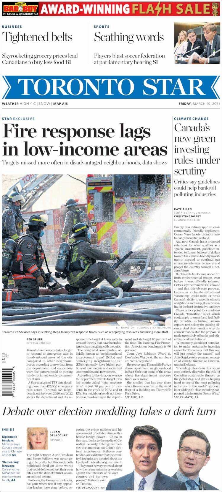 Portada de The Toronto Star (Canadá)