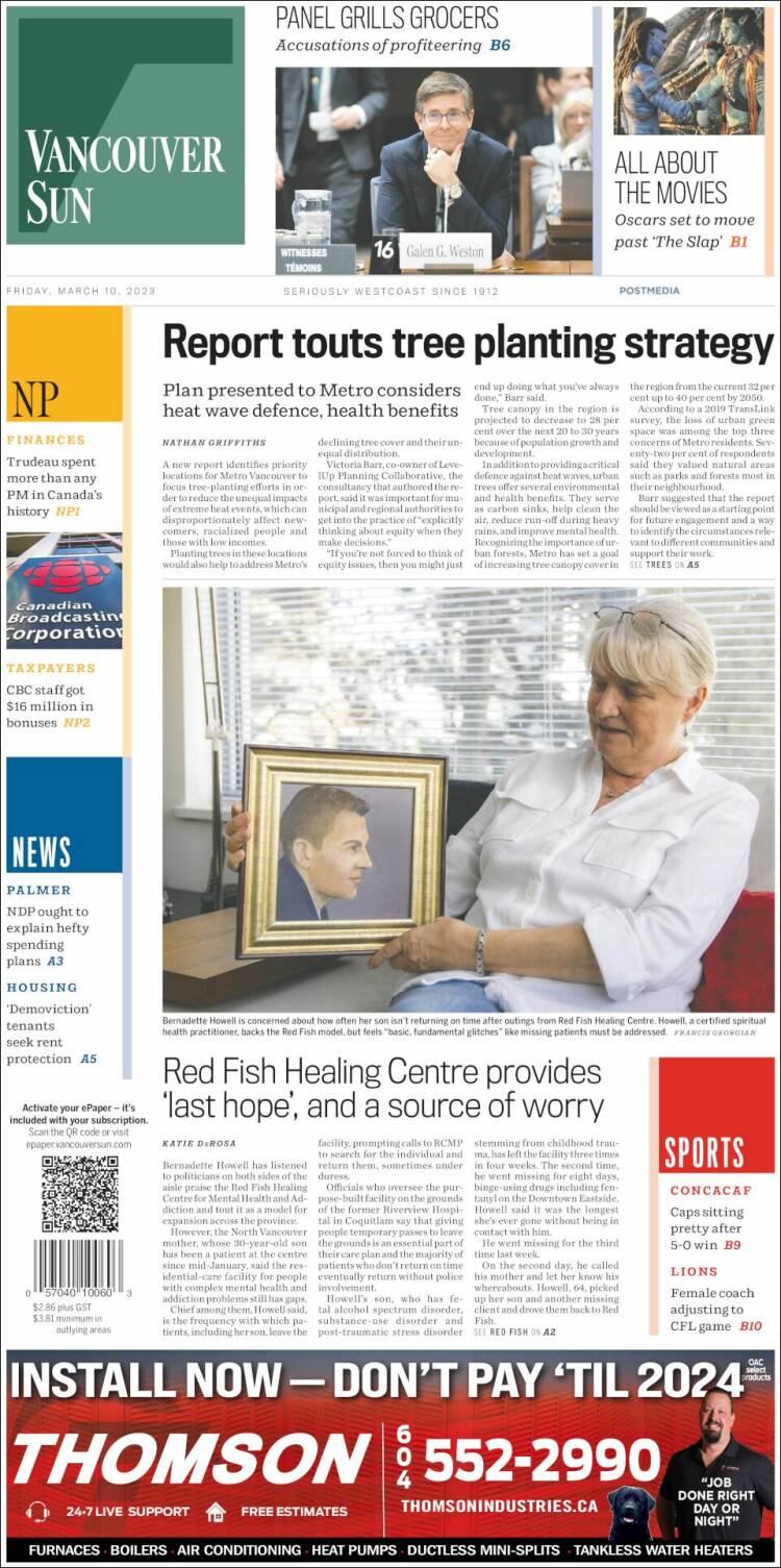 Portada de The Vancouver Sun (Canadá)