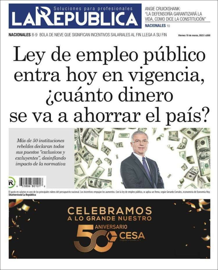 Portada de La República (Costa Rica)