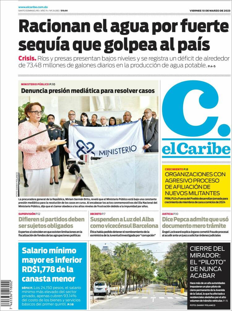 Portada de El Caribe (R. Dominicana)