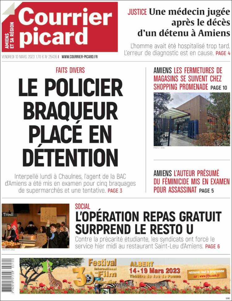 Portada de Courrier Picard (Francia)