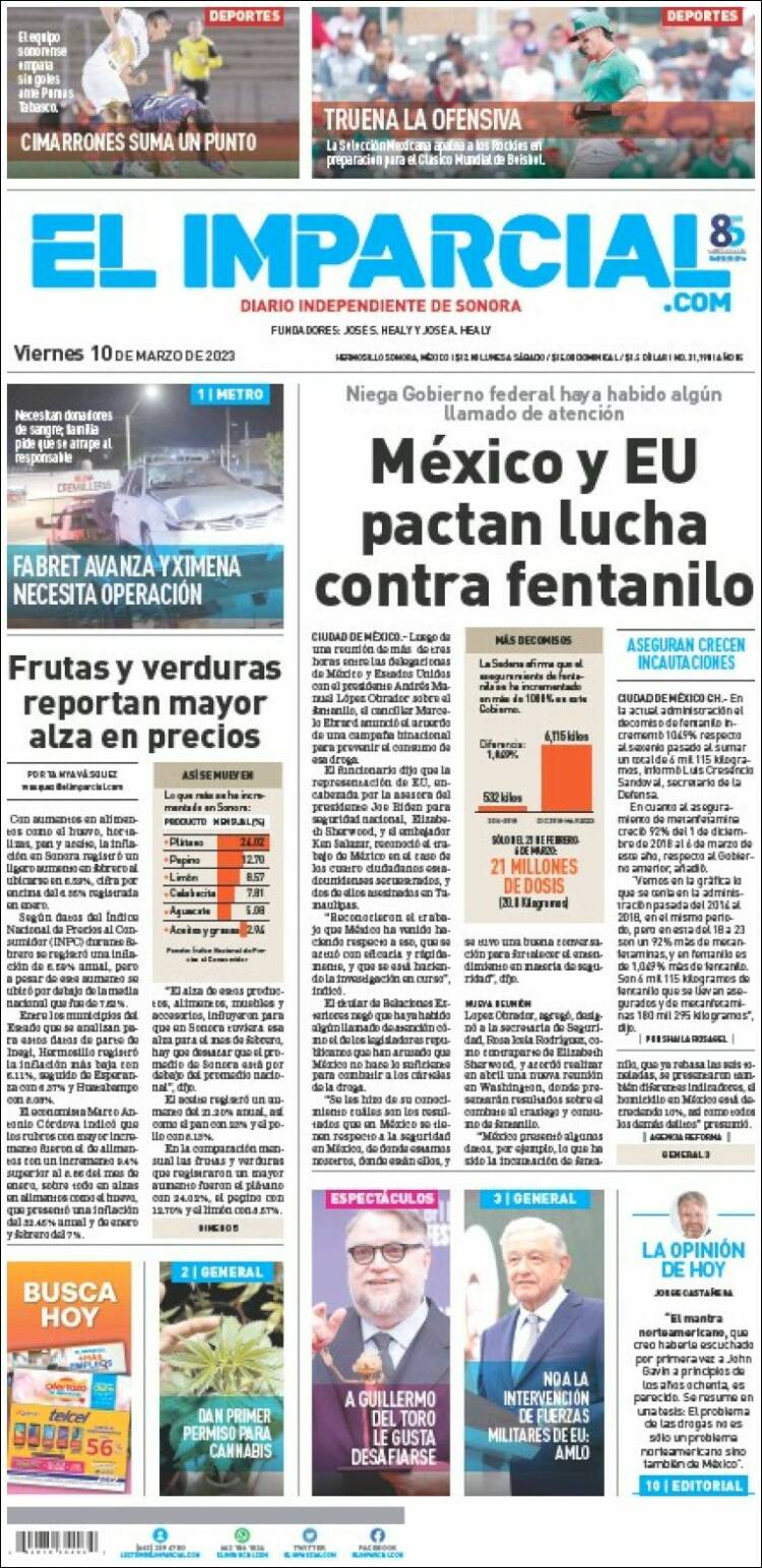 Periódico El Imparcial México Periódicos De México Edición De Viernes 10 De Marzo De 2023