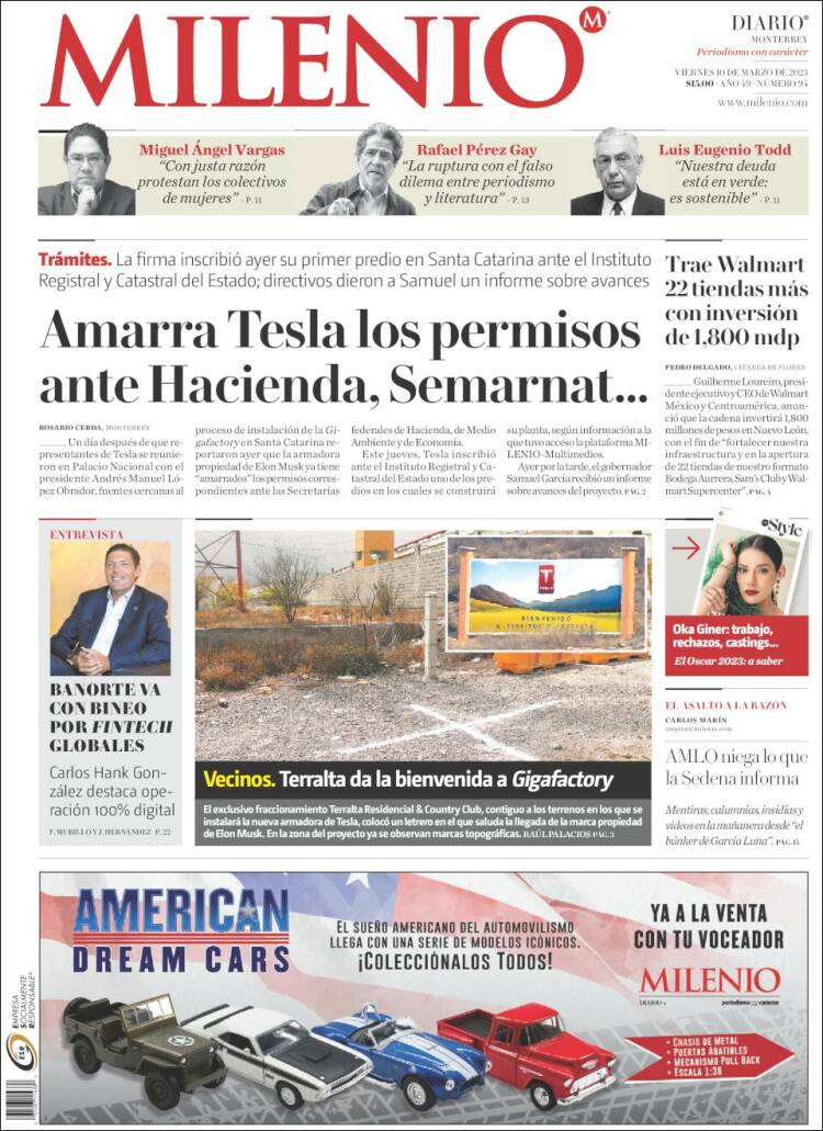 Portada de Milenio de Monterrey (M&eacute;xico)
