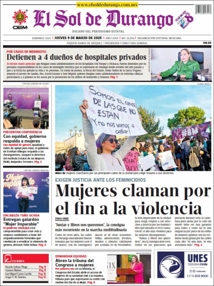 Portada de El Sol de Durango (M&eacute;xico)