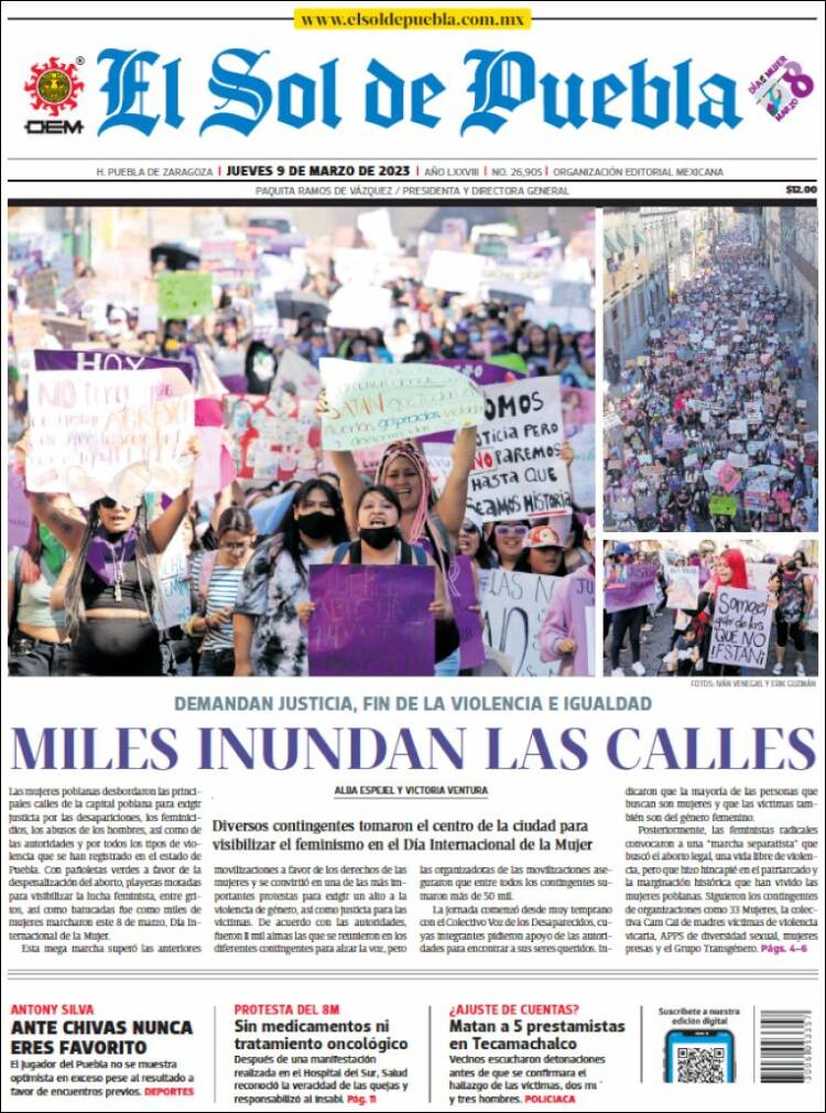 Portada de El Sol de Puebla (M&eacute;xico)