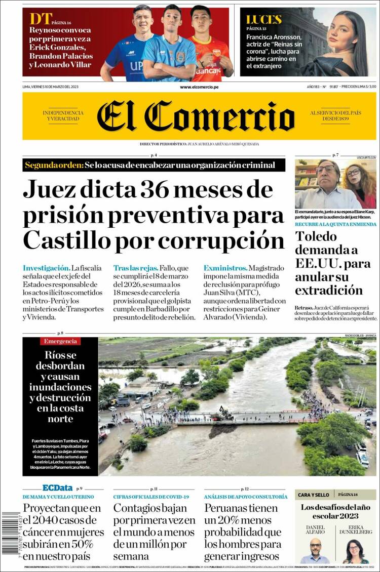 Portada de El Comercio (Per&uacute;)