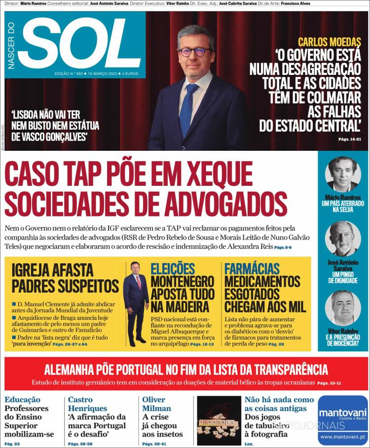 Portada de Jornal Sol (Portugal)